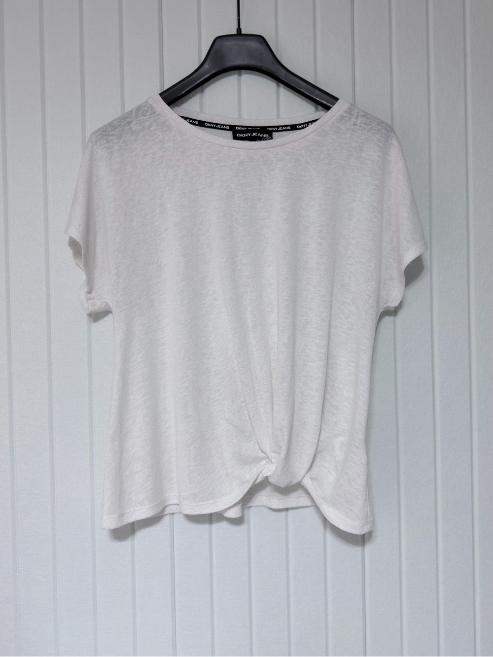 DKNY Off-White Sheer Short-Sleeve Twist-Front Tee